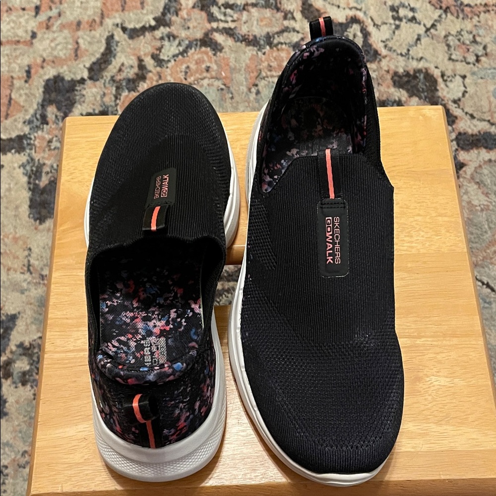 Skechers Black Slip-On Sneakers with Coral Accent